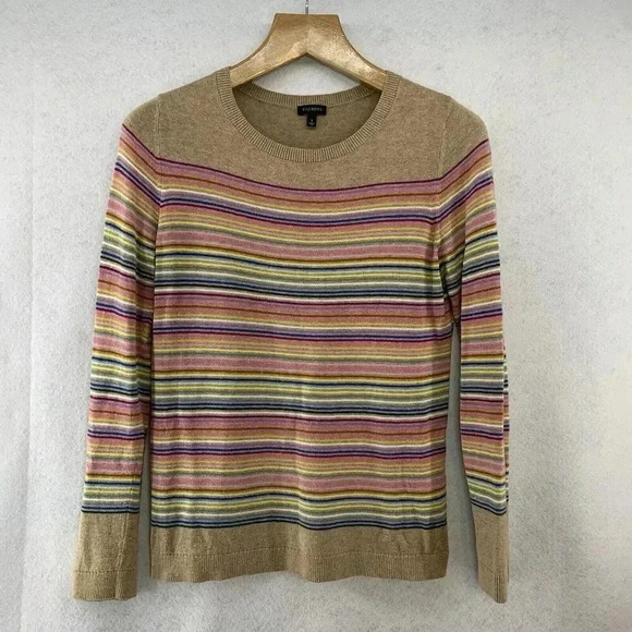 Talbots Women’s S Long Sleeve Sweater, Beige with Multicolor Stripes 5% Cashmere - Picture 1 of 5